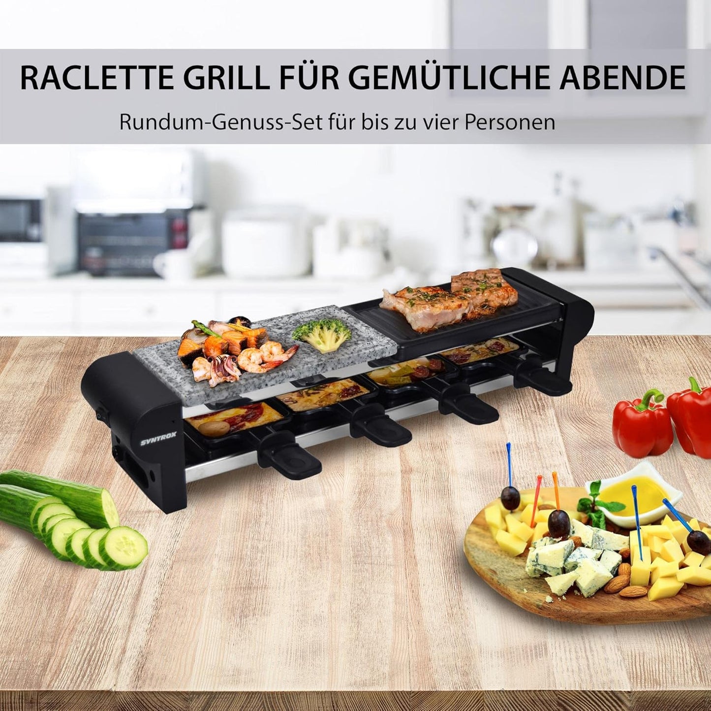 RAC-600W-Thurgau Raclette für 4 Personen, mit Grill und Heissem Stein