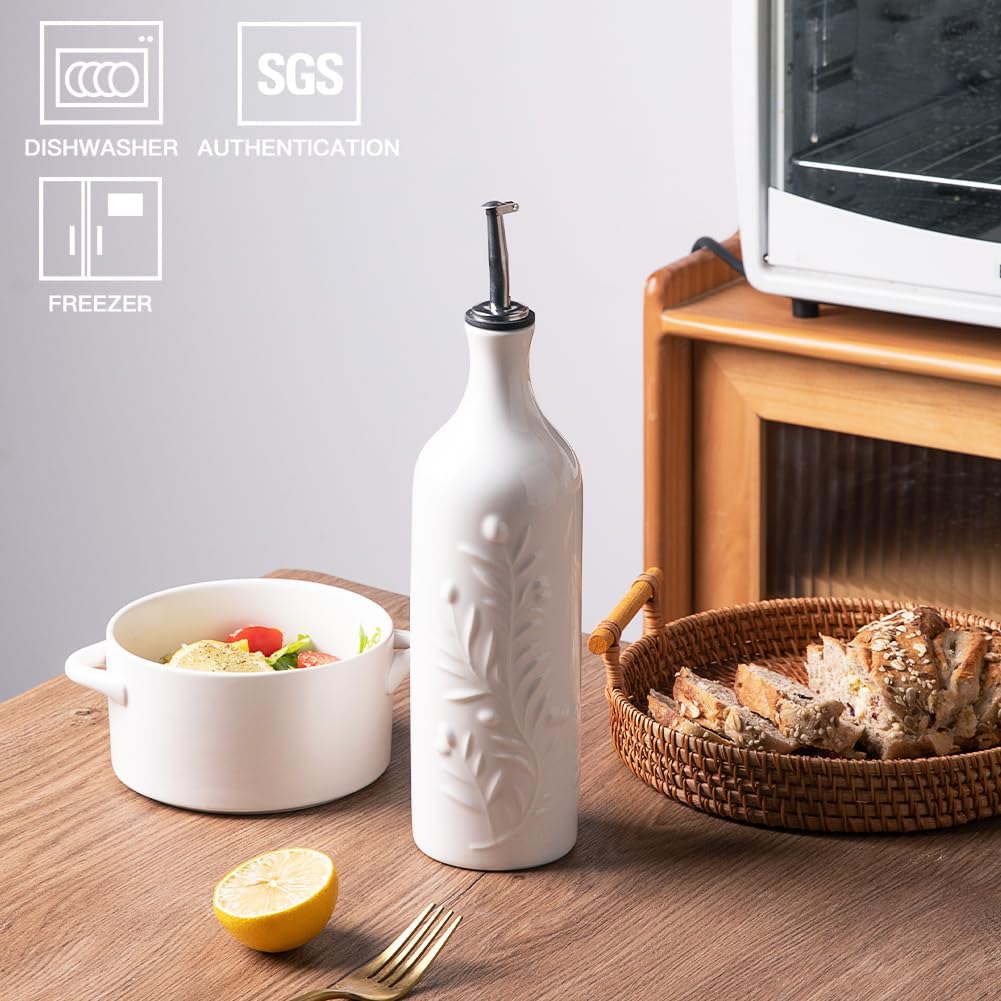 Olivenöl-Spenderflasche, Weiss Feines Olivenblatt-Relief, 700 ml