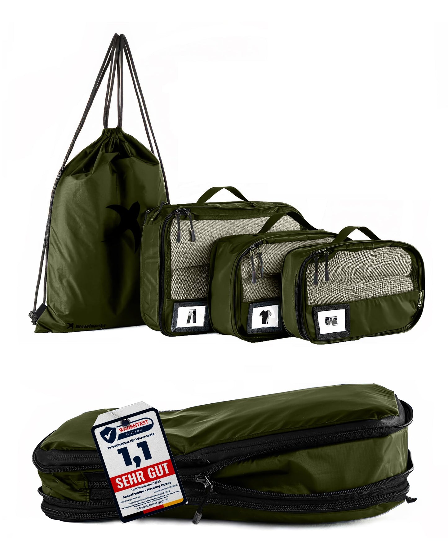 4-teiliges Packwürfel-Set, Olivgrün 4-teiliges Set