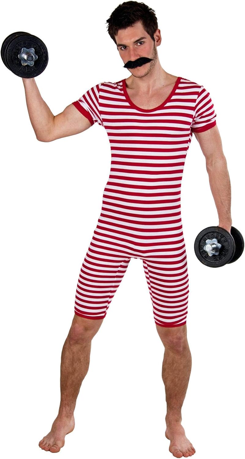 Retro Herren Badeanzug 20er Jahre Stil, 8/XL Rot/Weiss