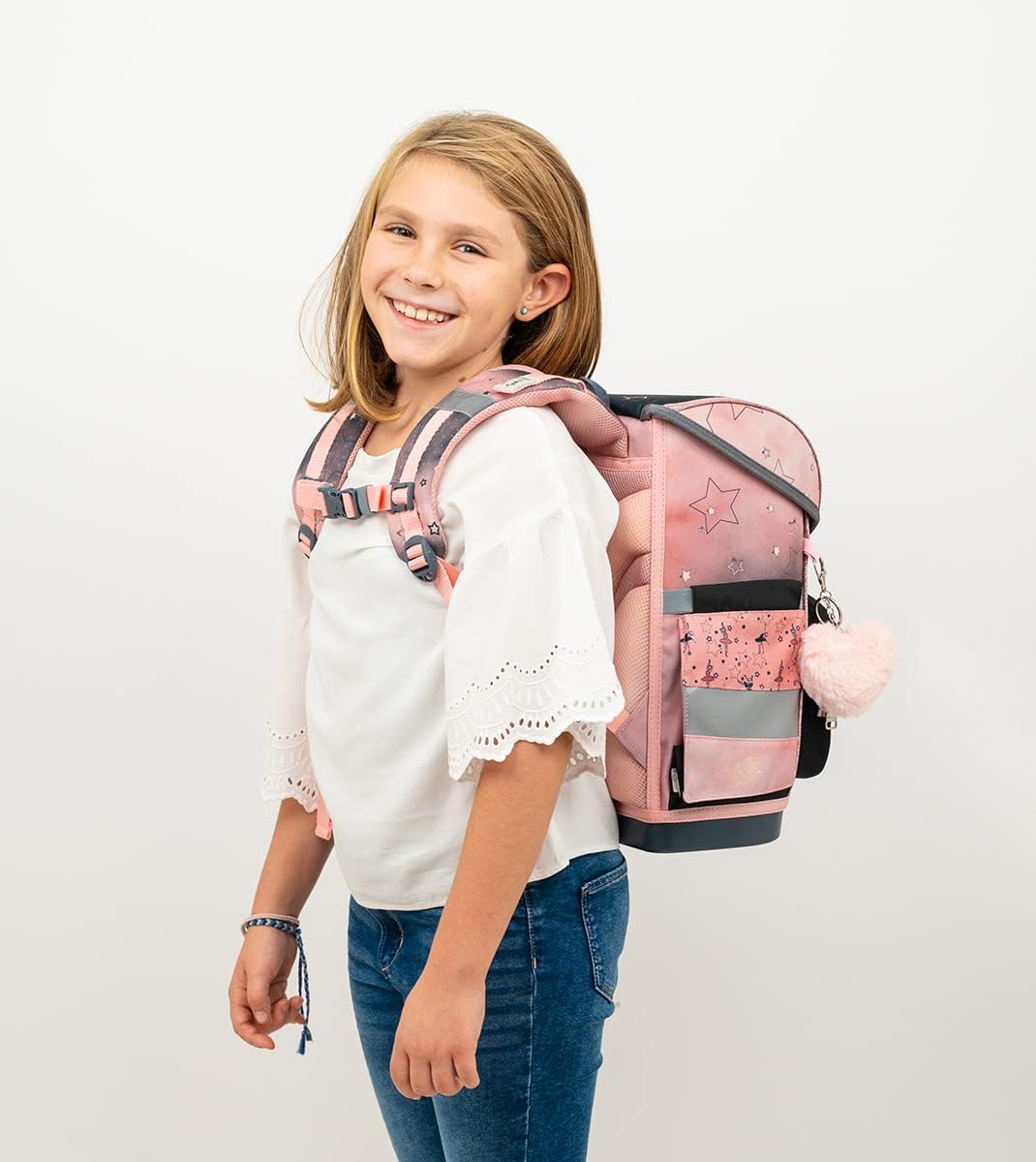 5-teiliges ergonomisches Schulranzen-Set mit Regenschutz, Ballerina Black Pink