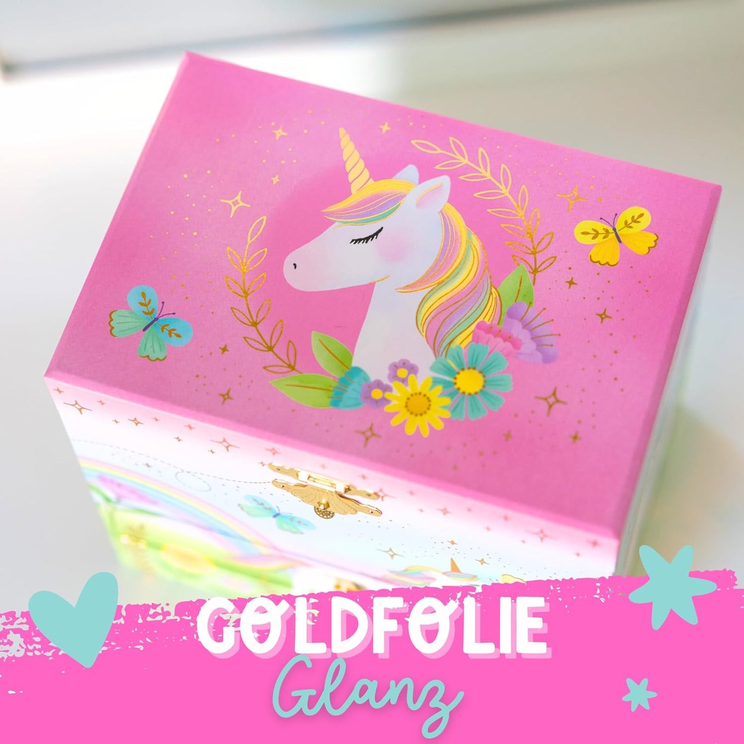 Musikalisches Einhorn-Schmuckkästchen für Kinder, Blumen-Einhorn