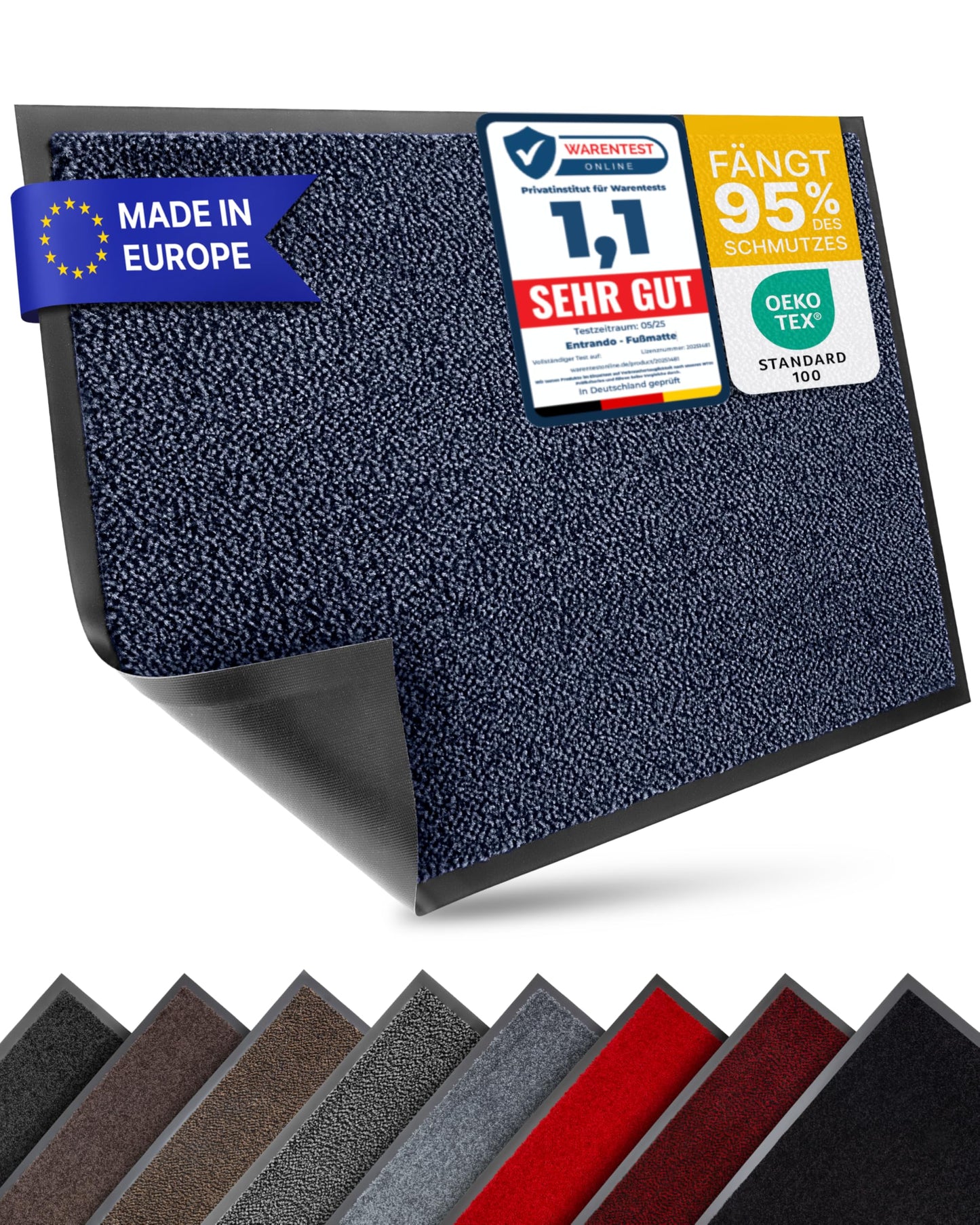 Waschbare Fussmatte, Blau Schwarz 40 x 60 cm (Rechteckig)