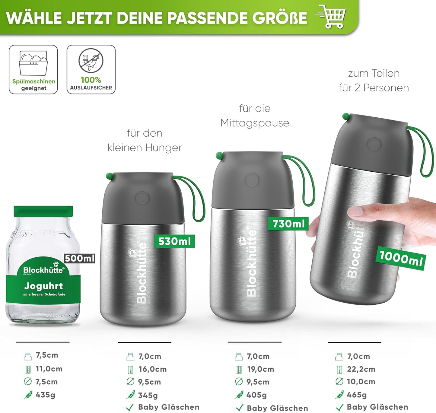 Thermobehälter Essen mit langem Löffel (730ml), Silber, 730 ml