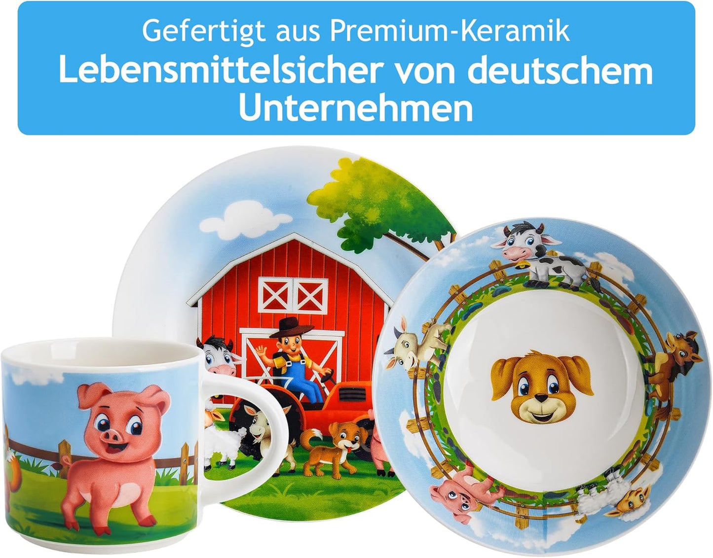 Kindergeschirr-Set aus Porzellan, Bauernhof