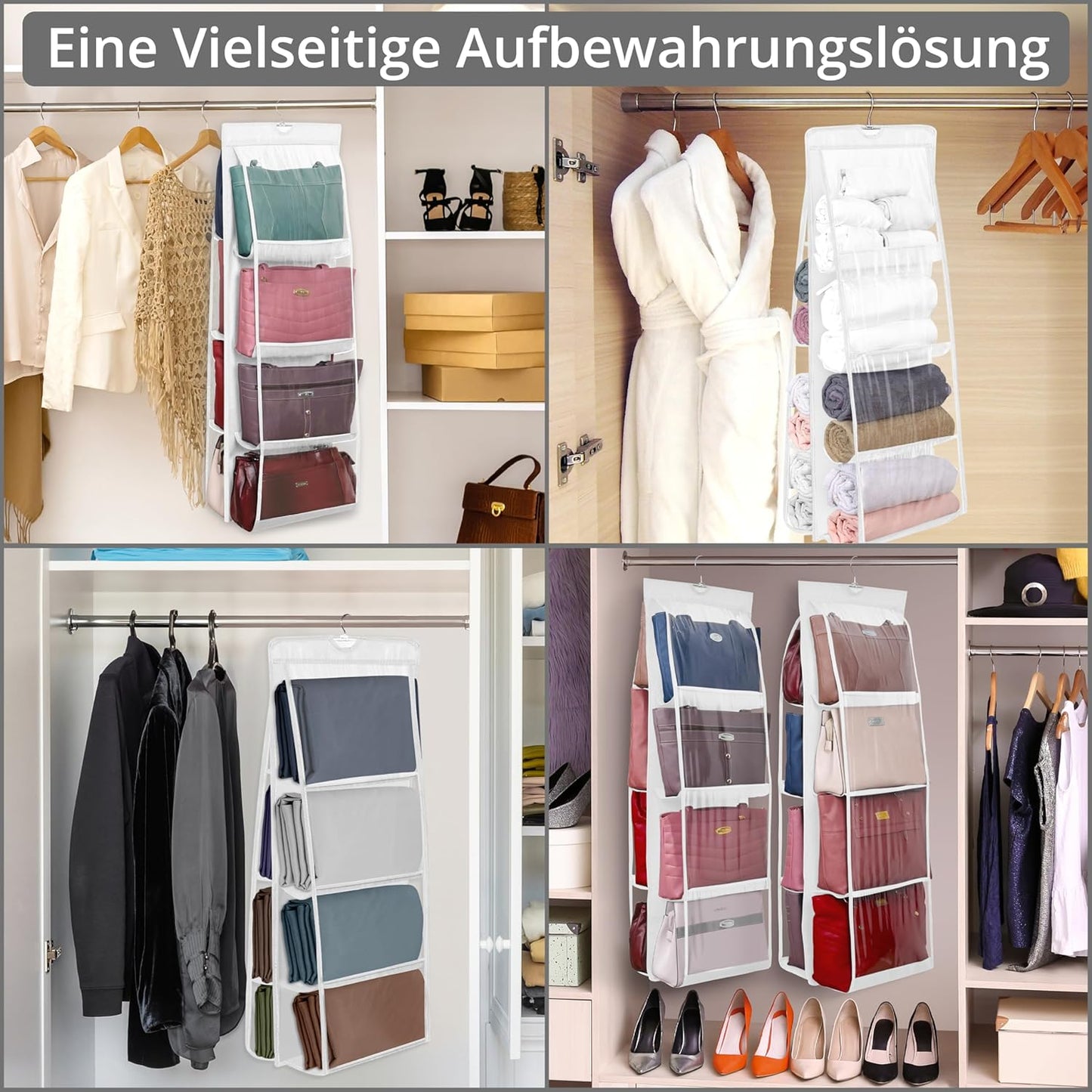 Handtaschen-Organizer mit 8 Fächern (2er-Pack), Weiss