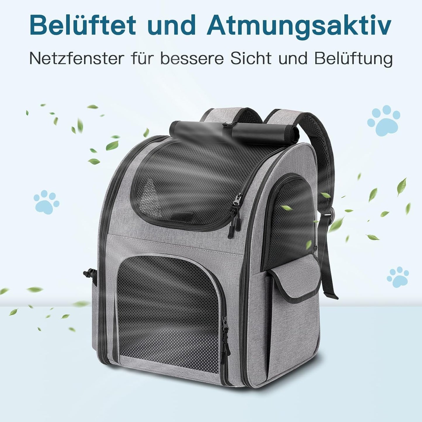 Haustier Rucksack mit Netzfenster, Grau
