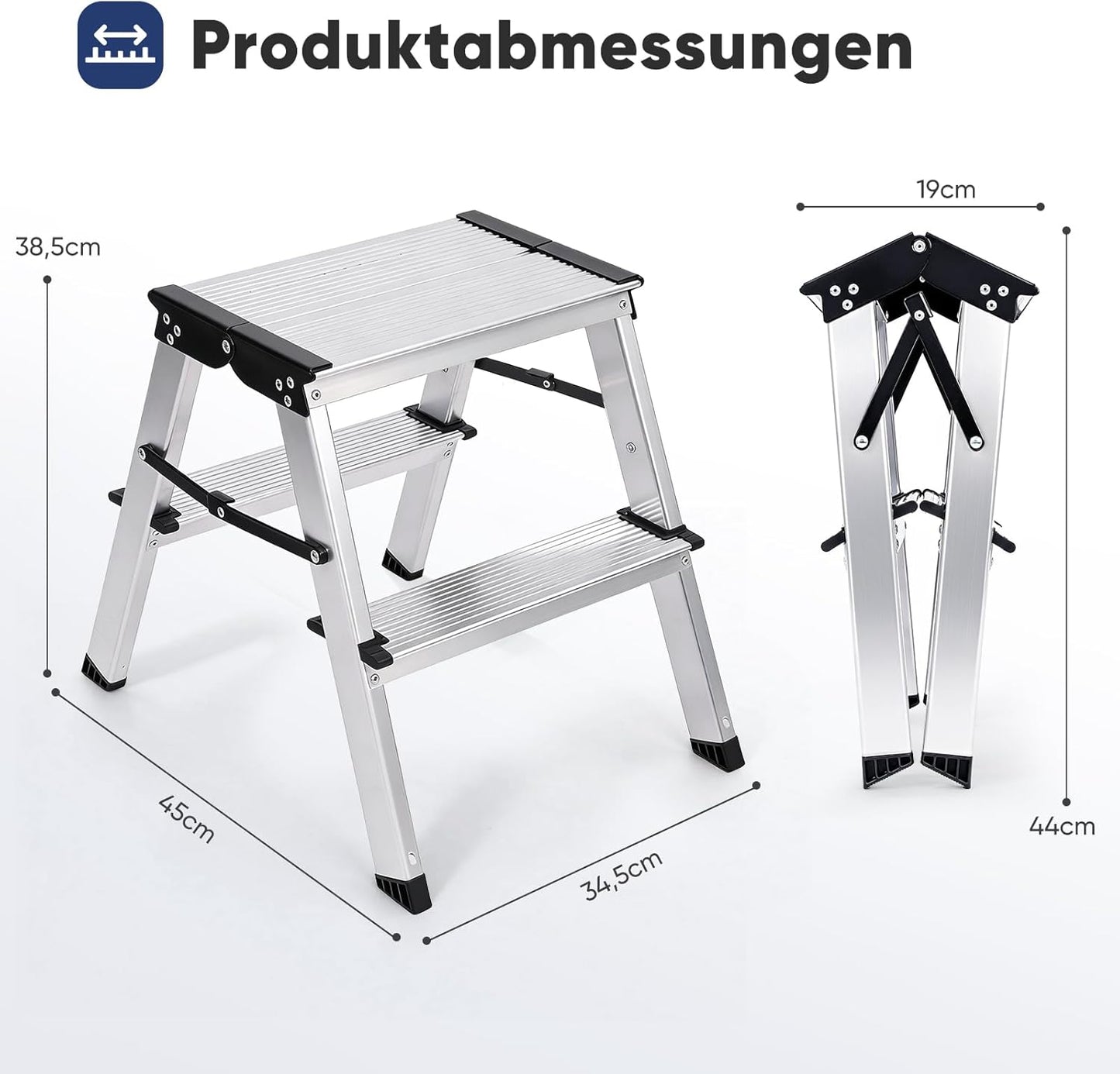 Klappbare Aluleiter mit 2 Stufen, 2 stufen (39 cm)