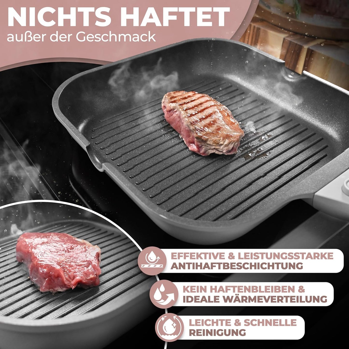 Grillpfanne mit Ausguss & abnehmbarem Griff, Grau