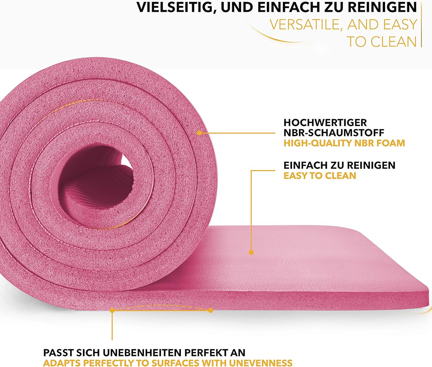 Gymnastik- & Yogamatte, Rosa 185 x 60 x 1,5cm