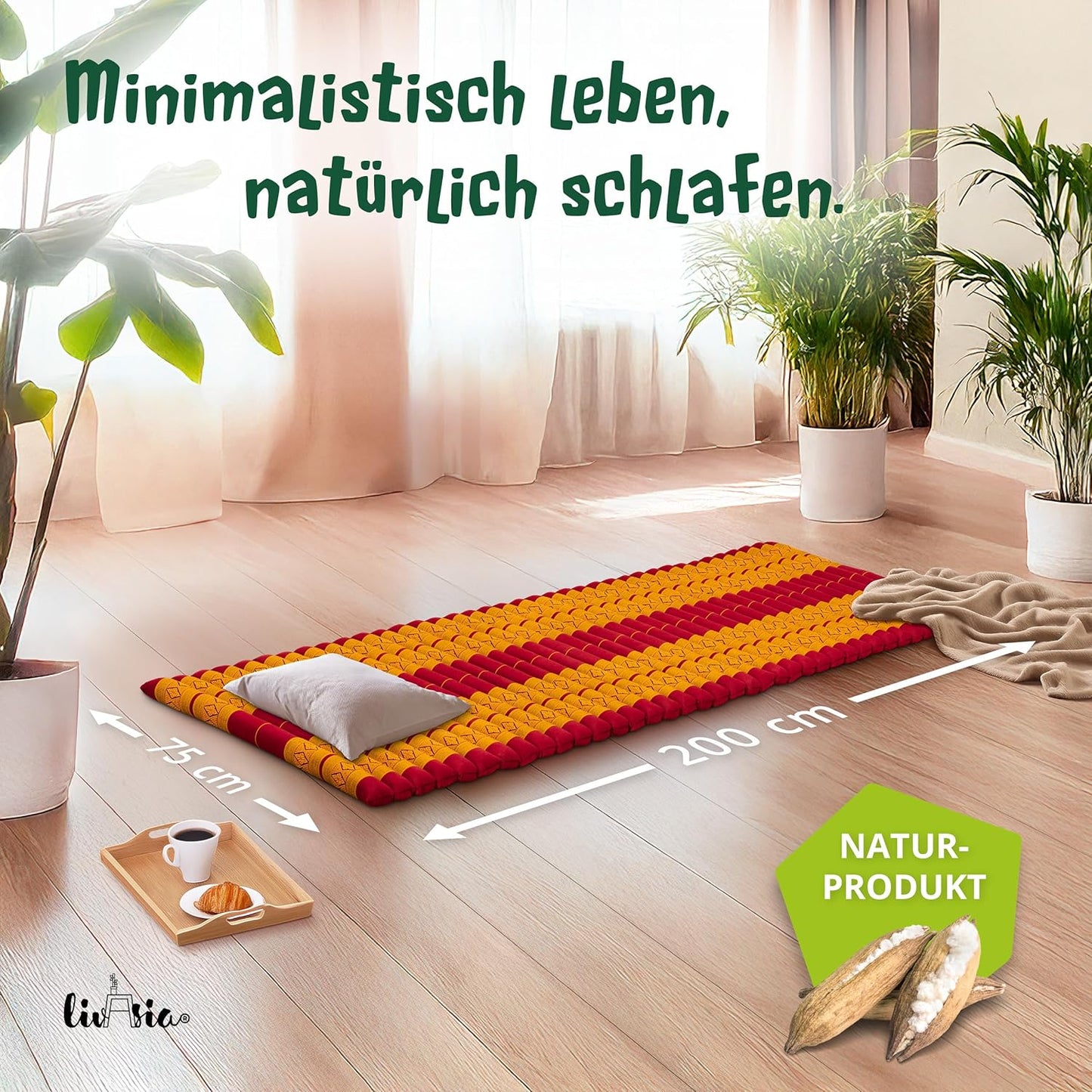 Rollmatratze für Gäste und Reisen (200 x 75 cm), M (200 x 75 cm) Rot/Gelb