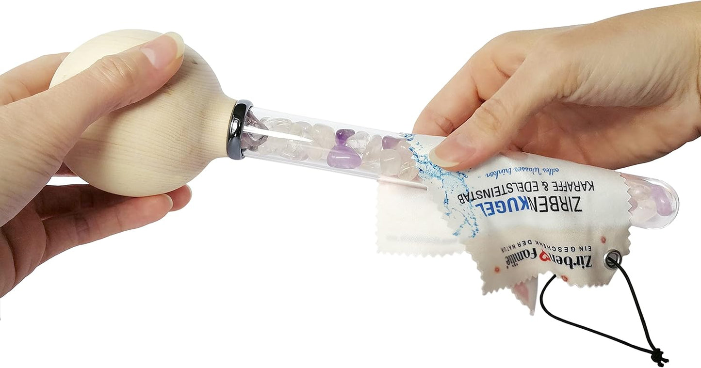Edelsteinstab für Wasser mit Zirbenkugel (3 Edelsteine)