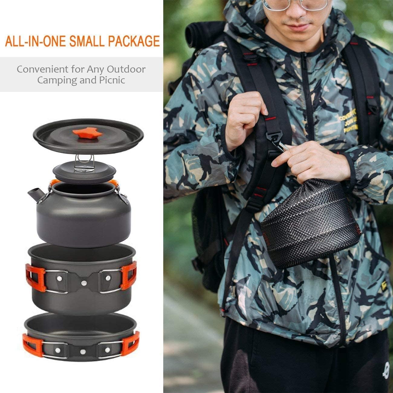 Camping Kochgeschirr-Set DS300 mit Kaffeekanne & Teekanne, DS300, Orange