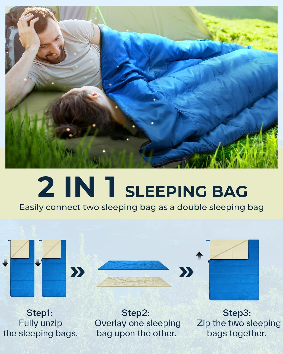 Ultraleichter Sommerschlafsack für Camping und Reisen, Blau