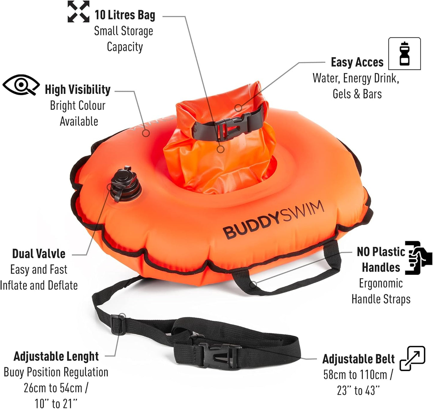 Schwimmboje mit wasserdichter Tasche, orange