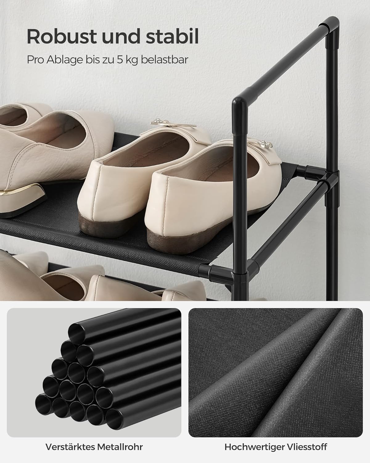 Schuhregal mit 10 Ebenen, Schwarz 10 Ebenen (45B cm)
