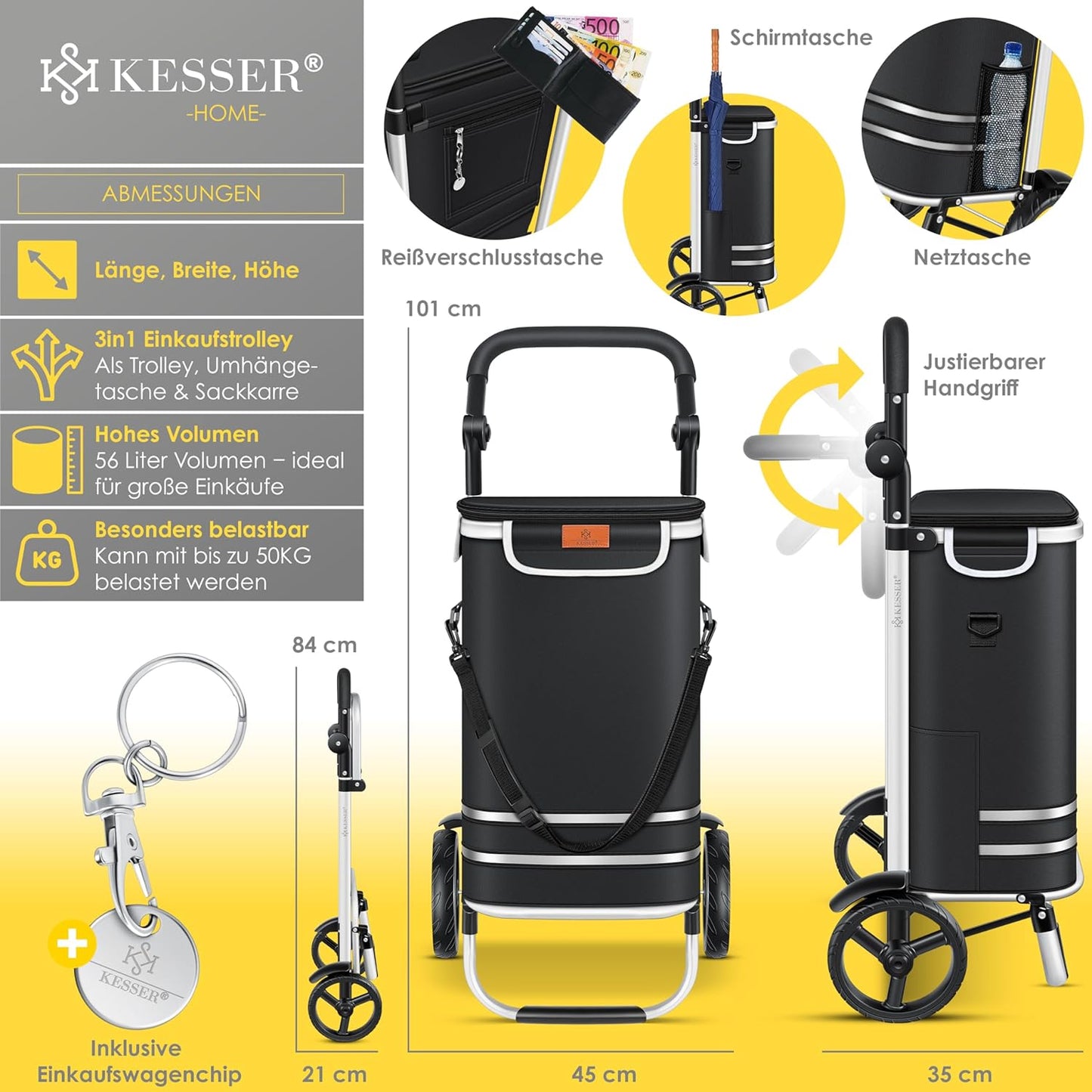 Einkaufstrolley mit Treppensteiger, Schwarz