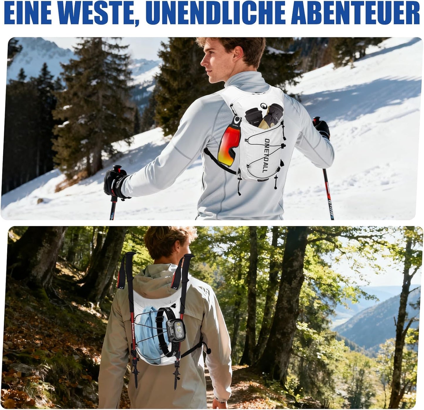 Trinkrucksack, Weiss mit eine 500ml Trinkflasche + eine 2L Trinkblase