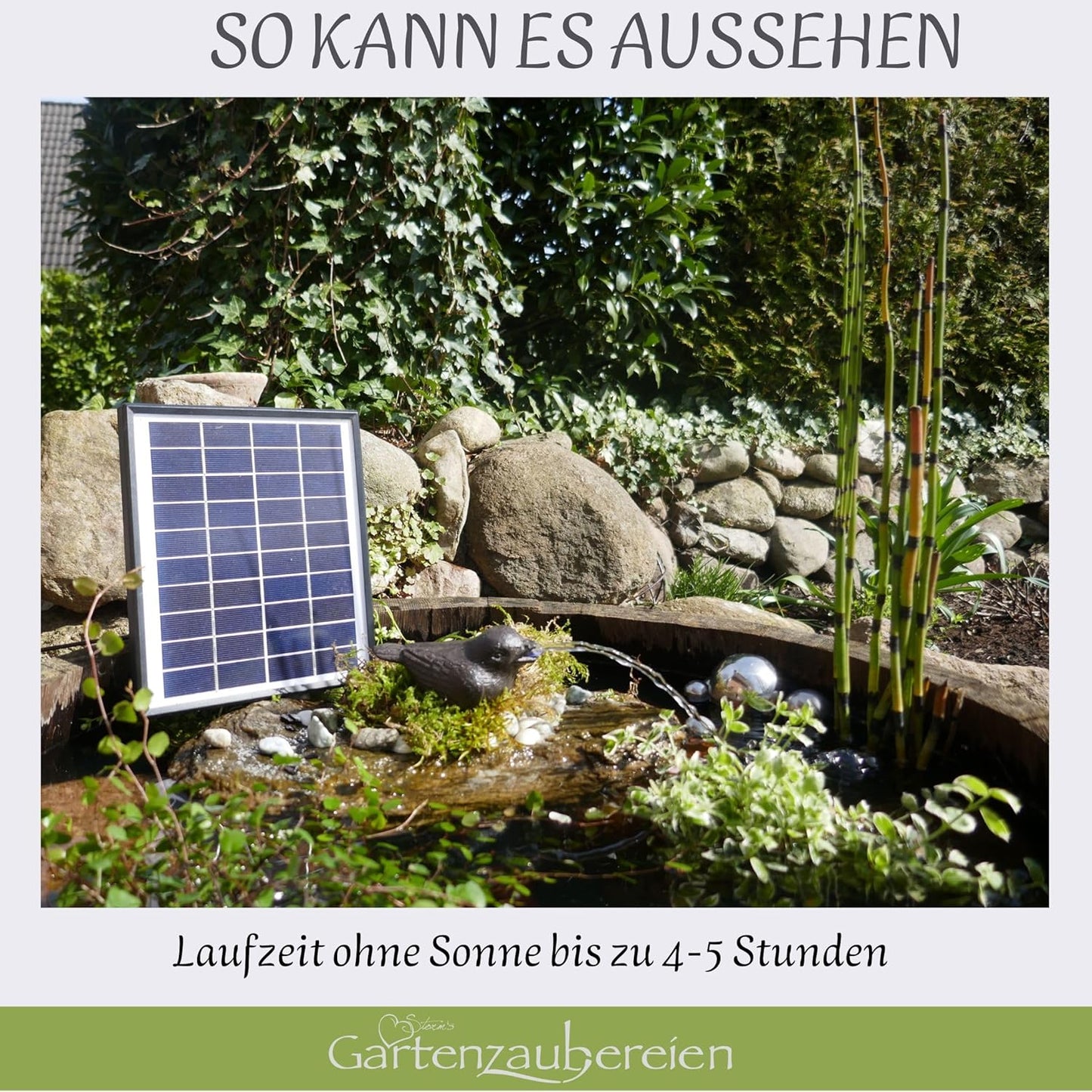Wasserspeier Spatz mit Solarpumpe (Gusseisen)
