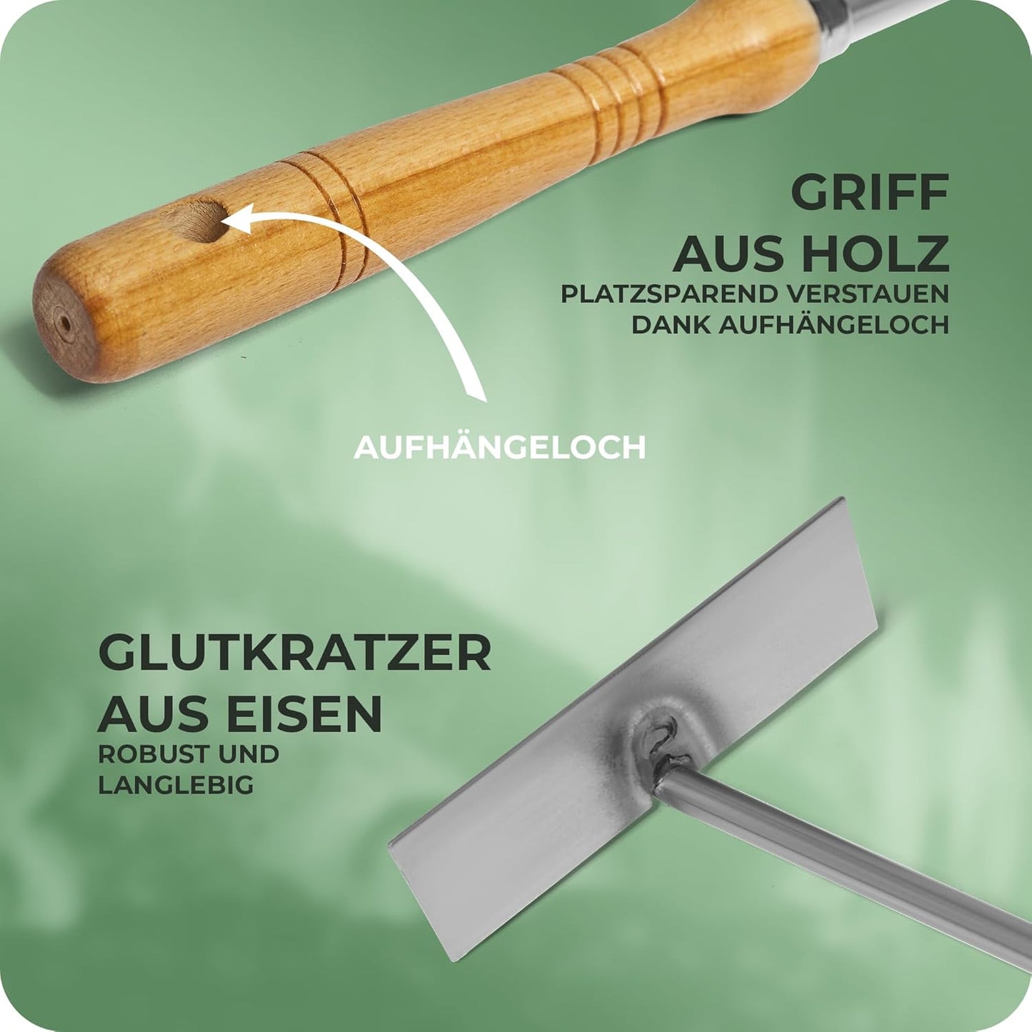 2 Stück Aschekratzer mit Holzgriff, 2 Aschenkratzer