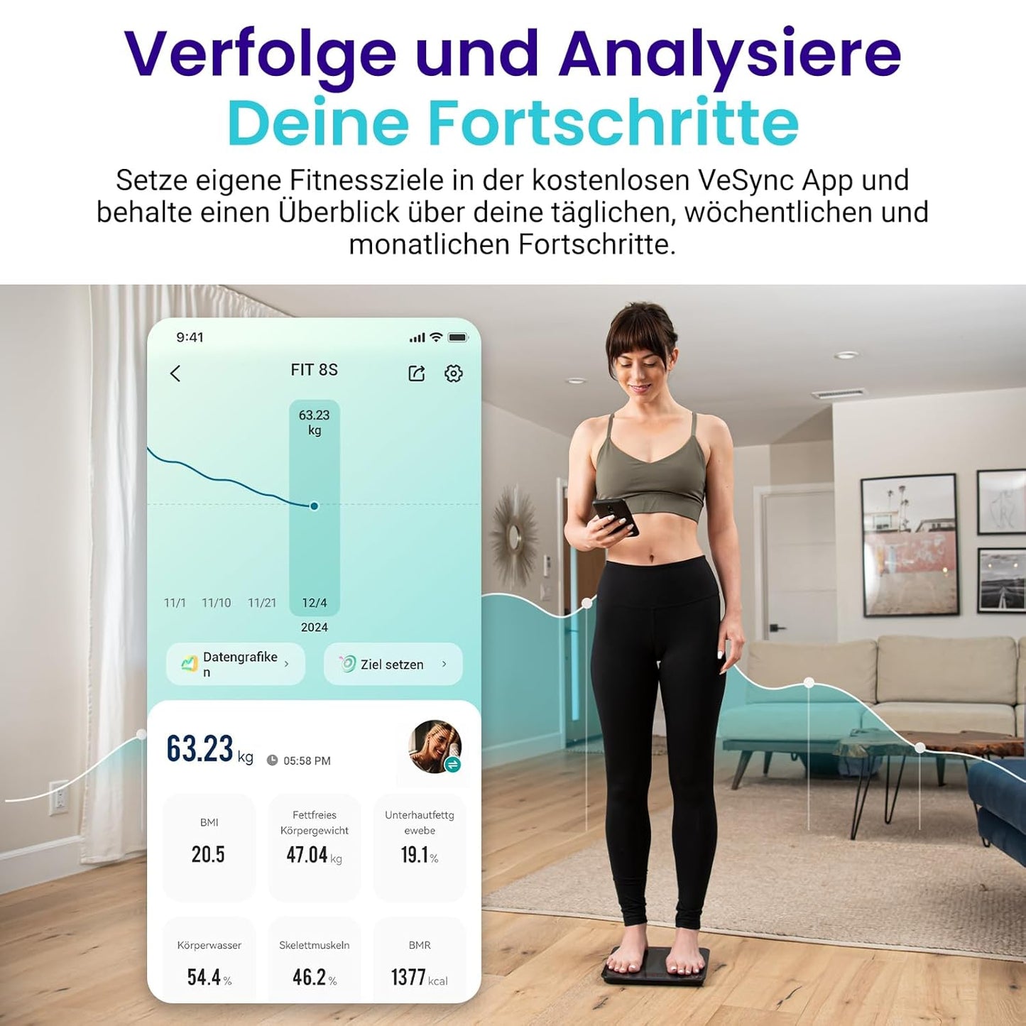 Digitale Personenwaage mit Körperanalyse, 13 Metriken Schwarz 180kg/0.05kg