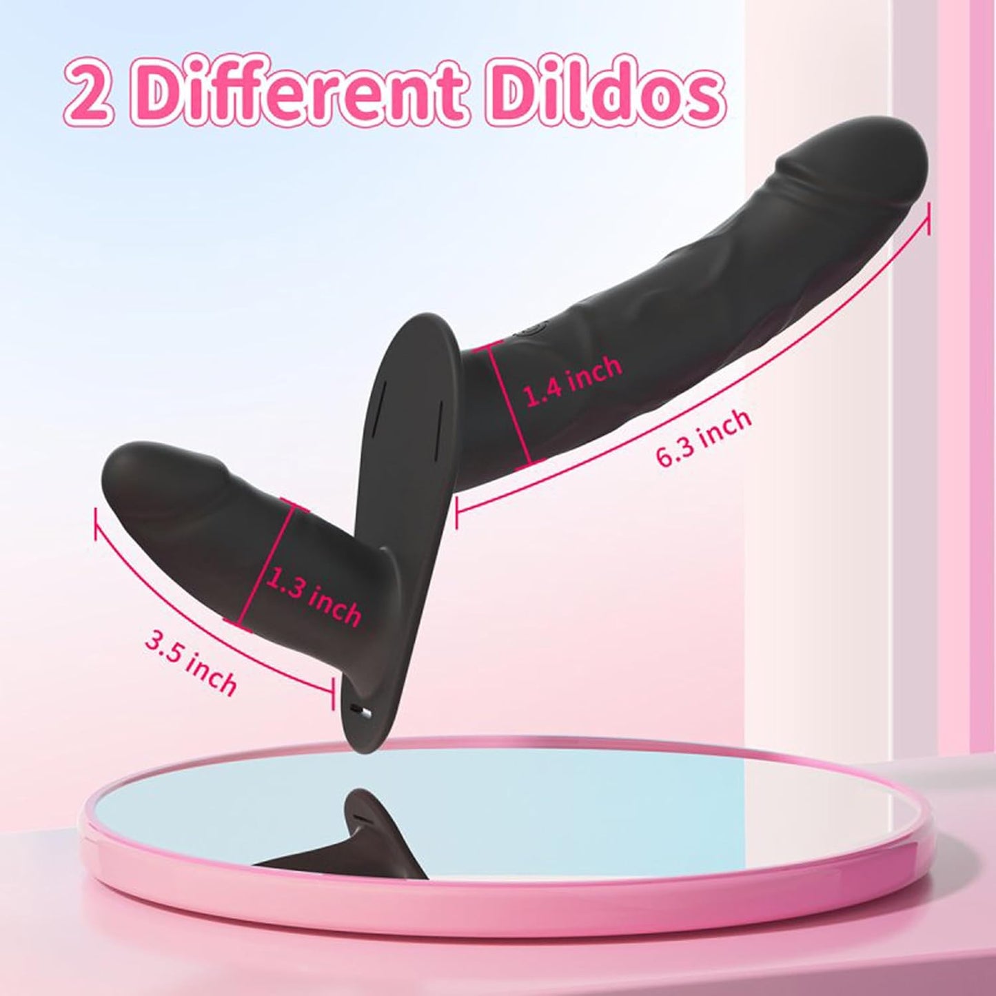 D51 Strap-On Doppel Dildo mit Vibration, Schwarz.
