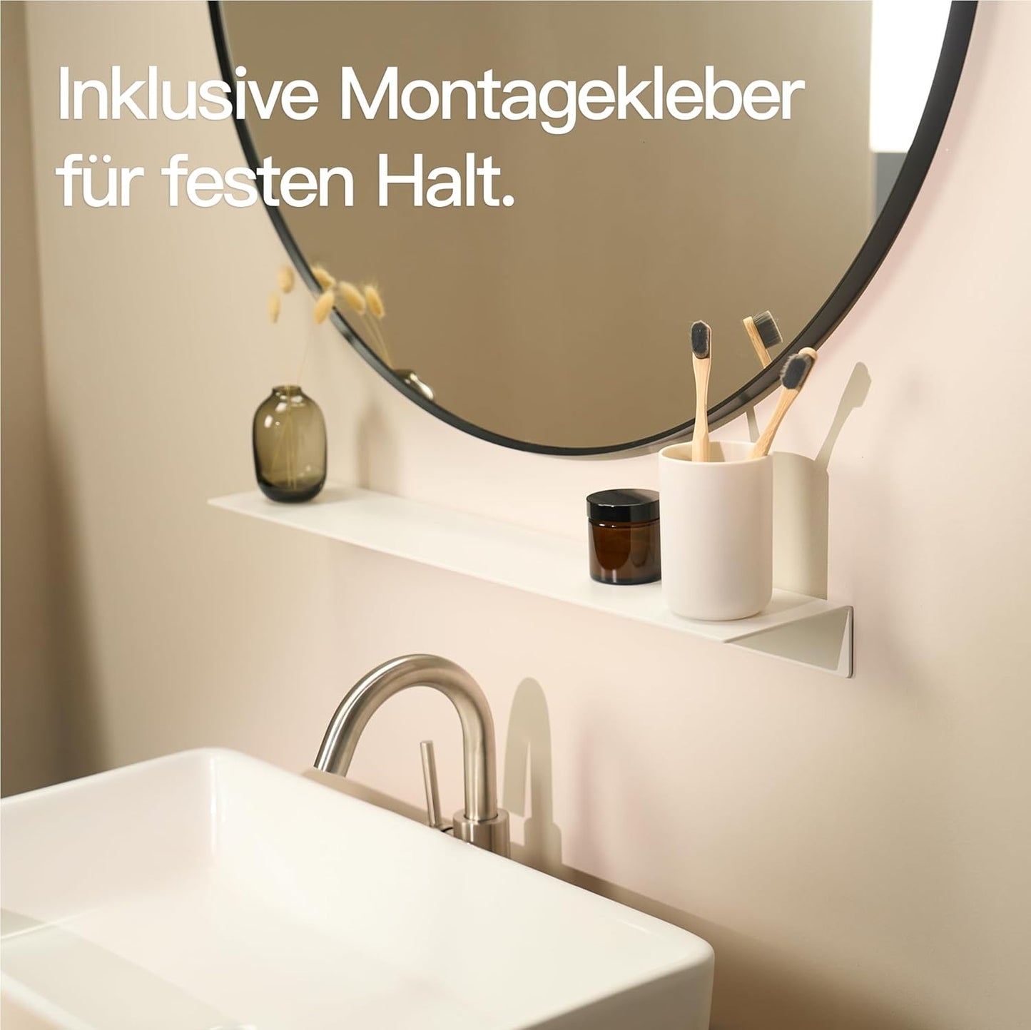 Wandregal ohne Bohren, Weiss 58 cm