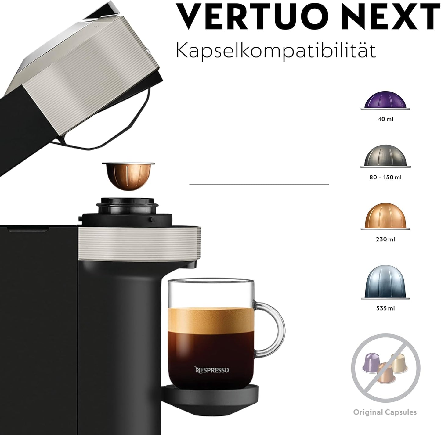 Kaffeekapselmaschine Vertuo Next mit 6 Tassengrössen, ohne Milchaufschäumer