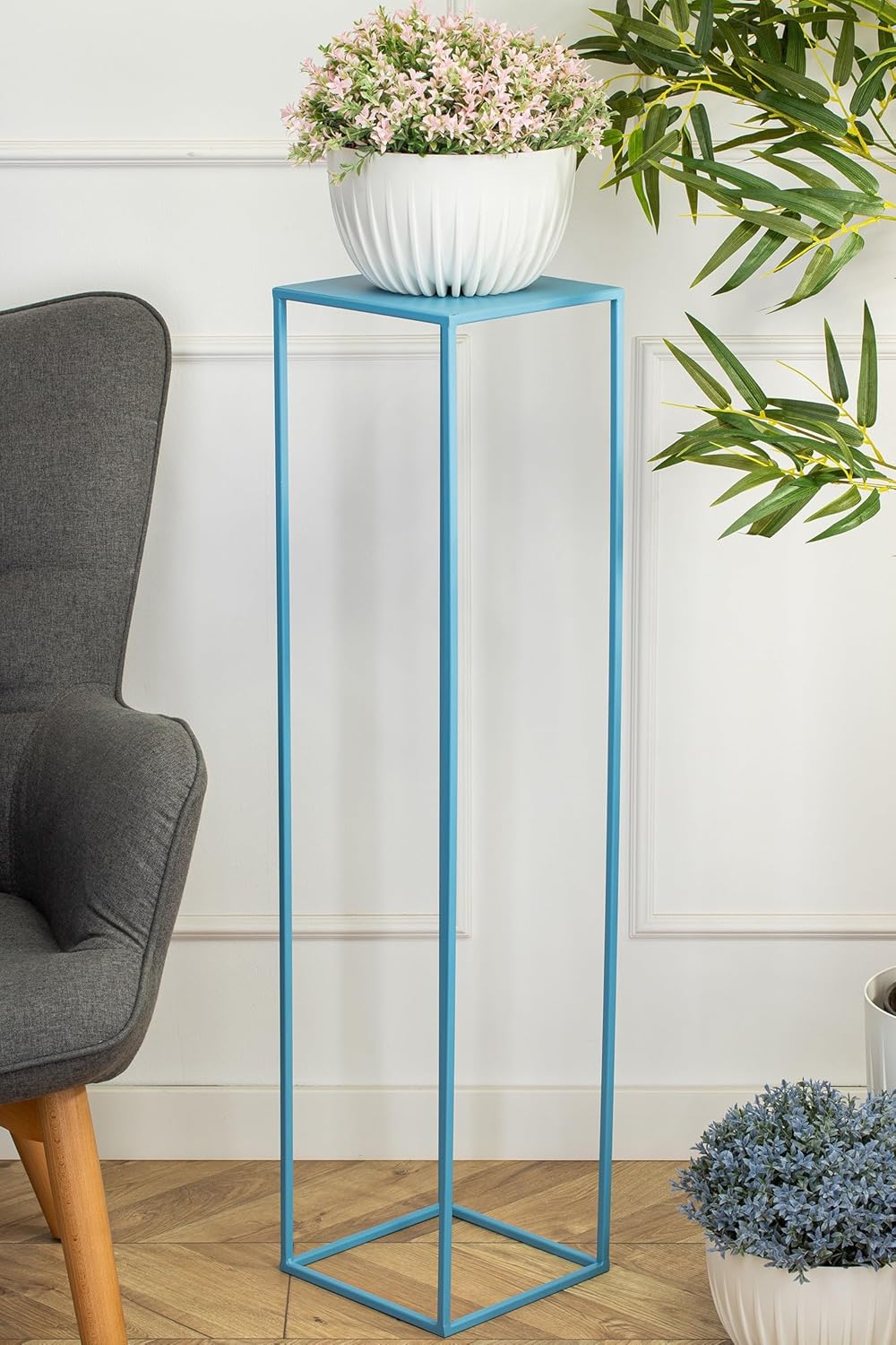 Loft-Stil Blumenständer, 100 cm Hoch, Blau 100 cm