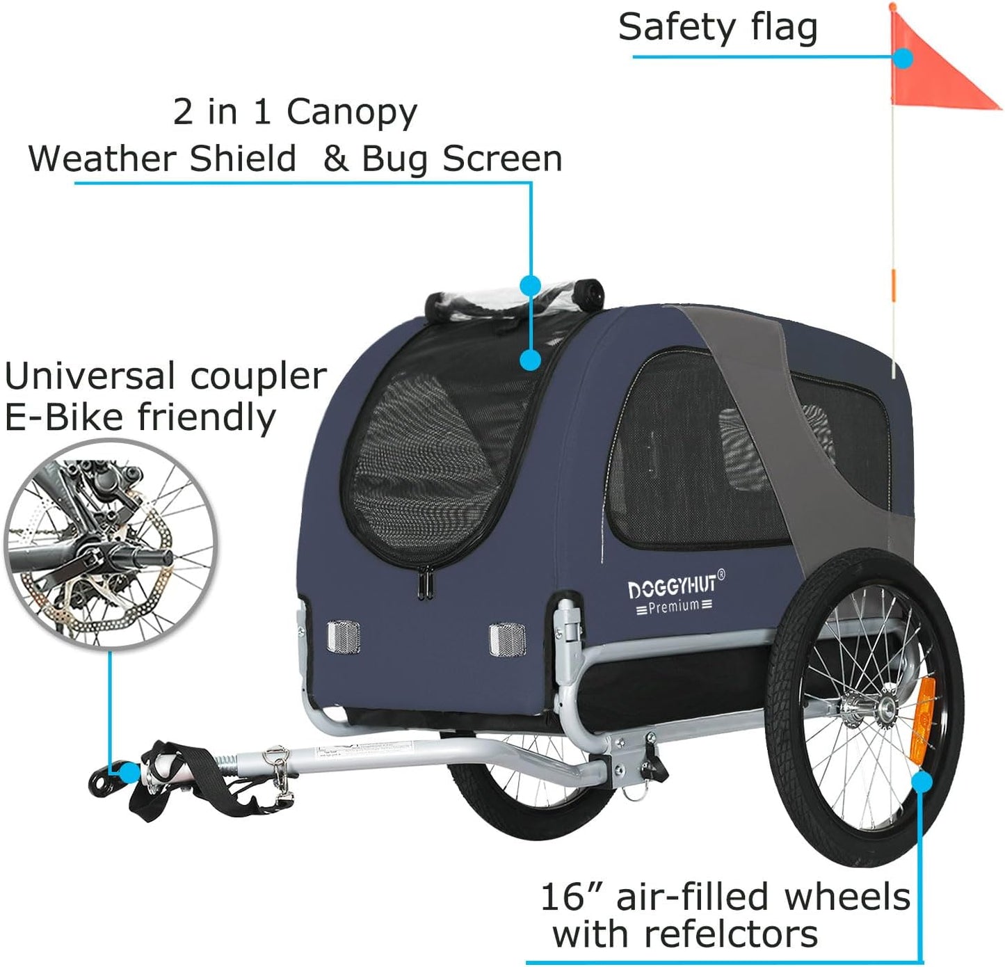 Fahrrad Hundeanhänger klappbar bis 23 kg, BLAU