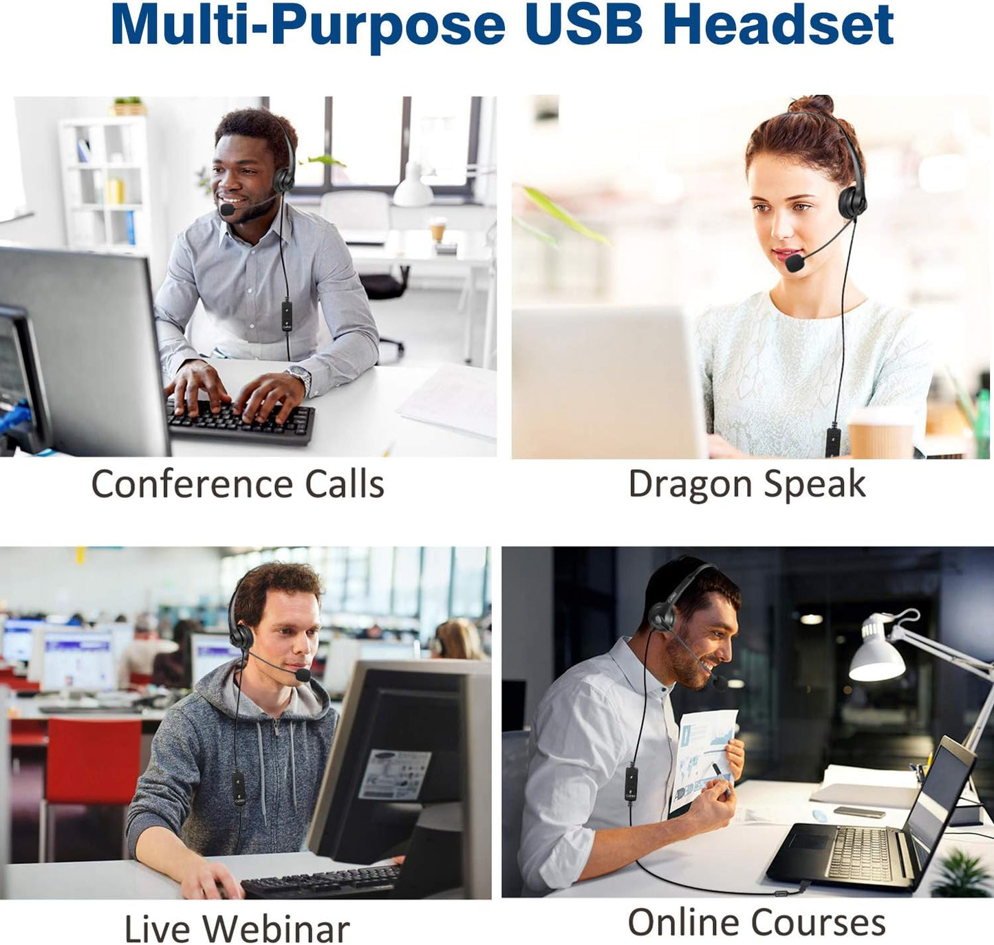 PC Headset mit Mikrofon und Lautstärkeregler, Schwarz