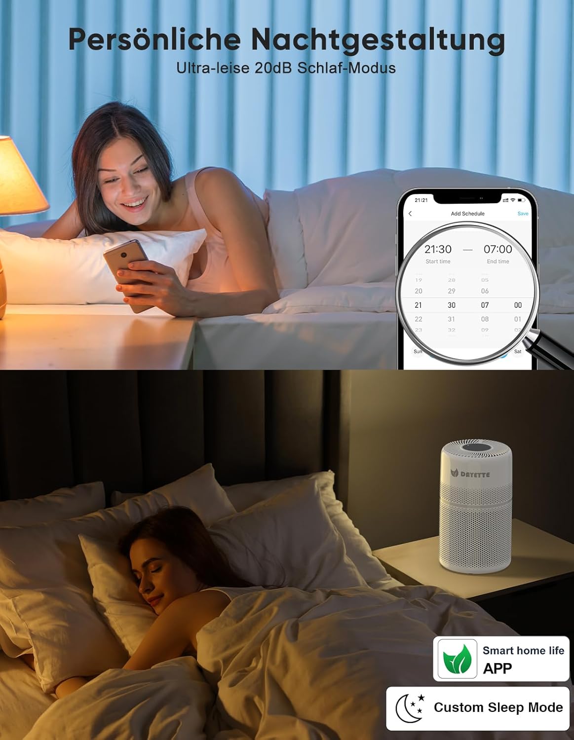 Wifi Luftreiniger mit HEPA 13 Filter, Weiß 90㎡ Wohnung