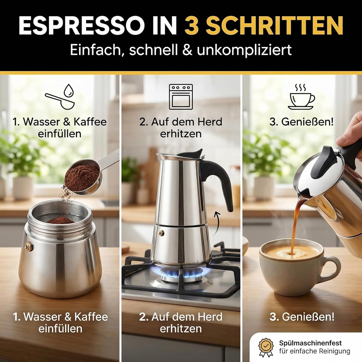 Espressokocher für 6 Tassen, 6 Tassen - 300 Ml