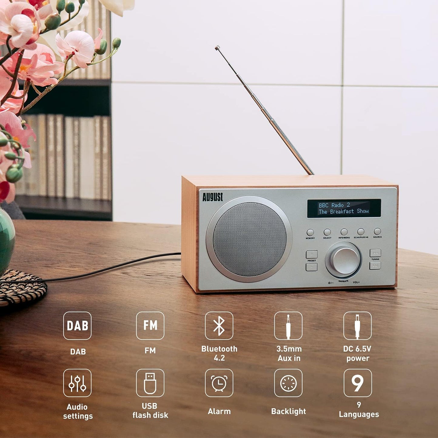 MB420 Digitales Küchenradio mit Bluetooth und Radiowecker, Hellbraun