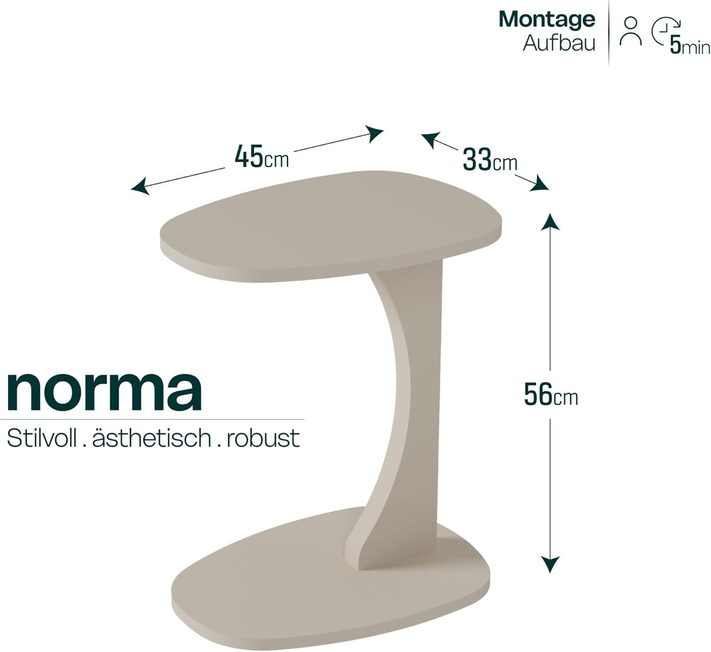 C-Form Beistelltisch Norma mit Rollen, Sandbeige