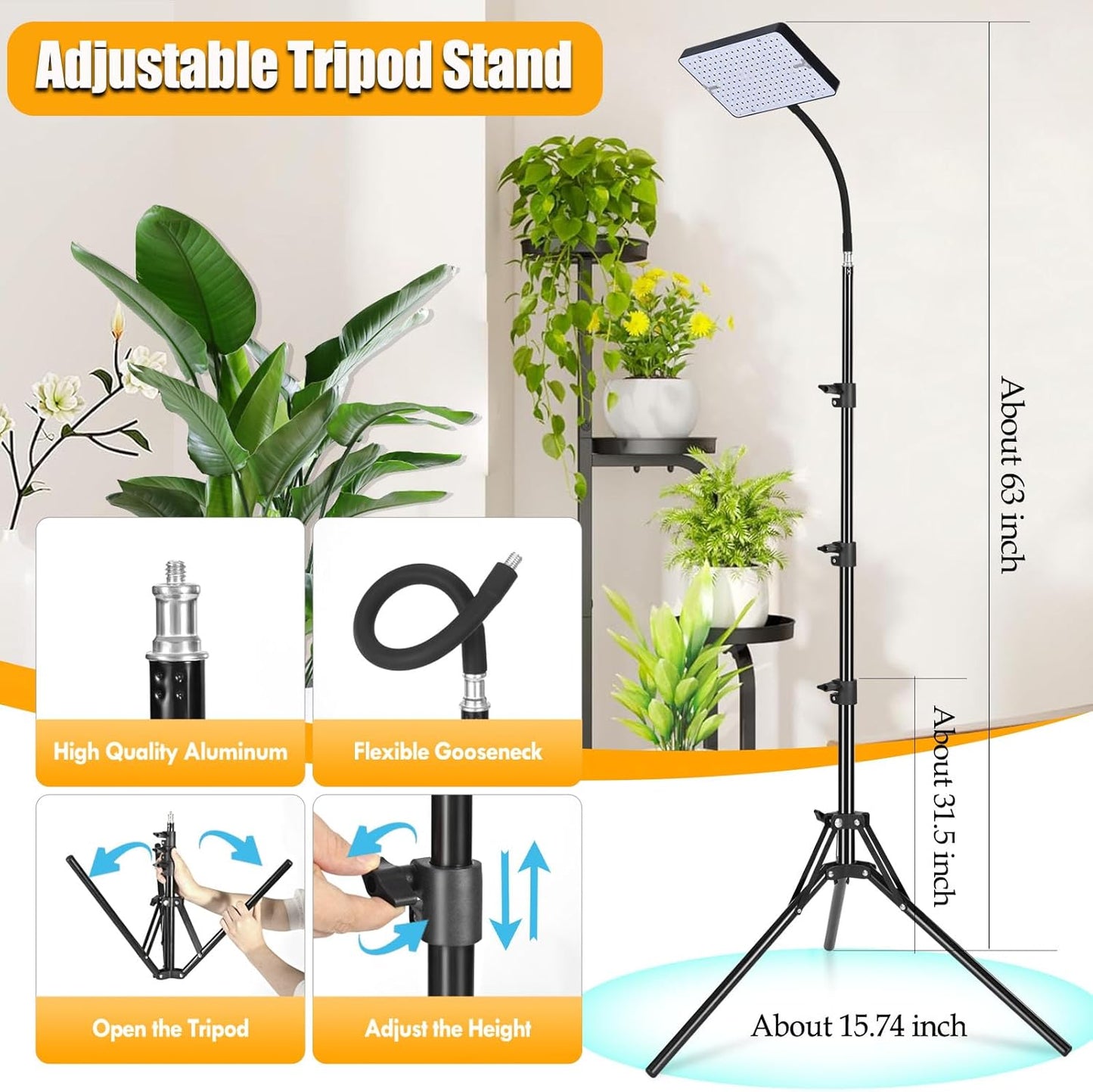 LED-Pflanzenlampe mit Ständer & Timer, Tripod Stand-Timer 25W
