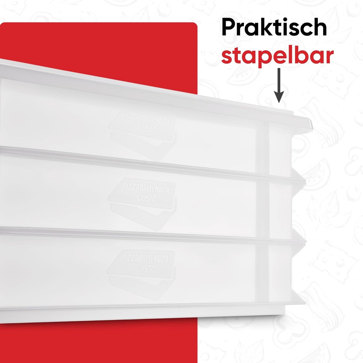 Pizzateigbehälter Gusto für 6 Ballen und Pizzaaufbewahrungsbox Avanti, 1x Gusto (+Deckel) + Avanti