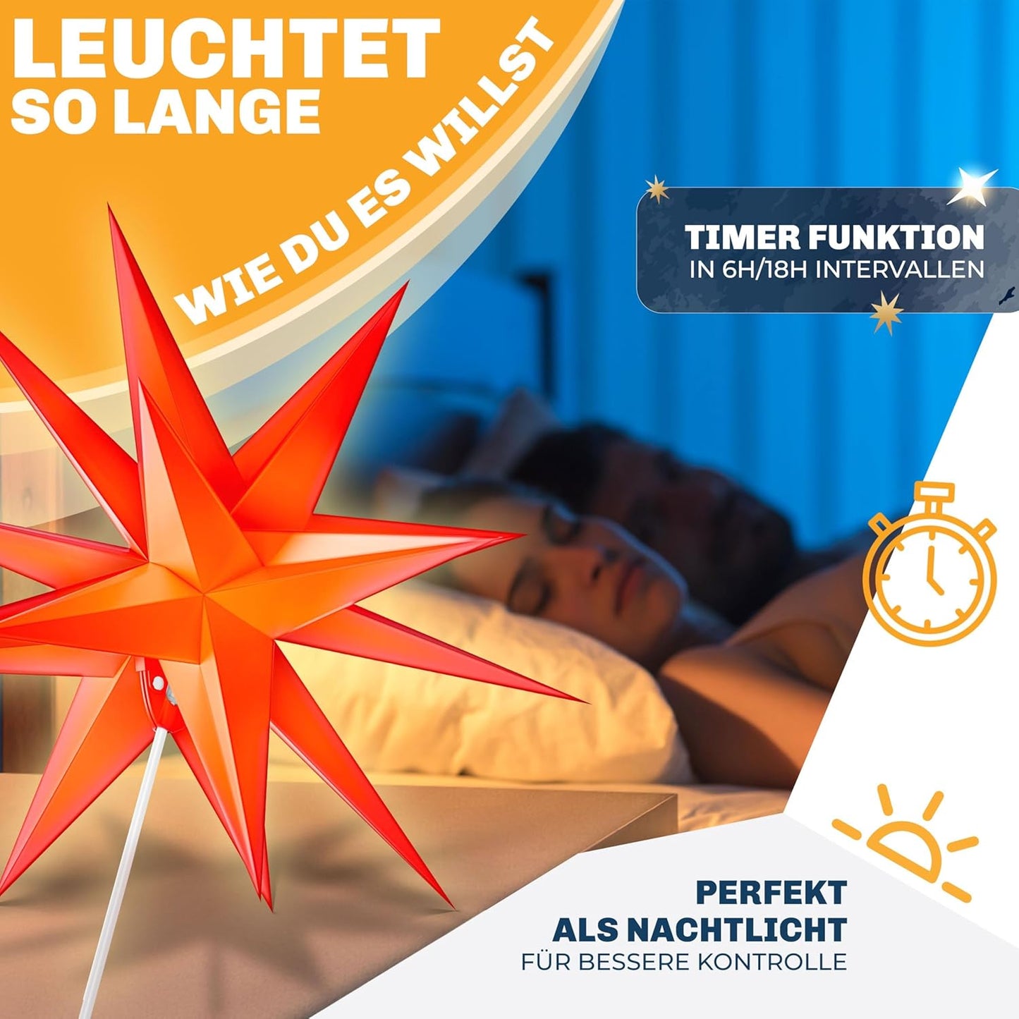 3D-Leuchtstern, Rot - mit Timer 100cm