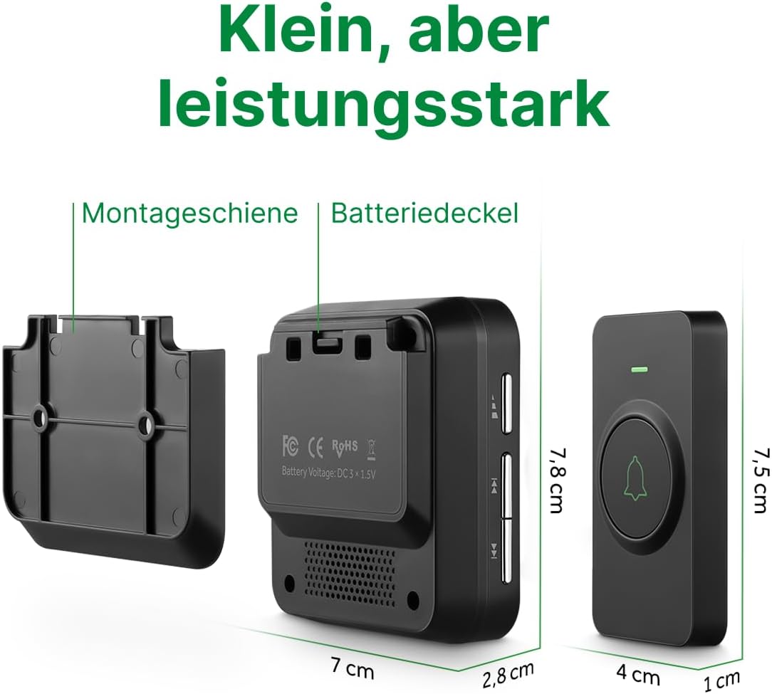 Kabellose Türklingel, 1 receiver + 1 push Schwarz