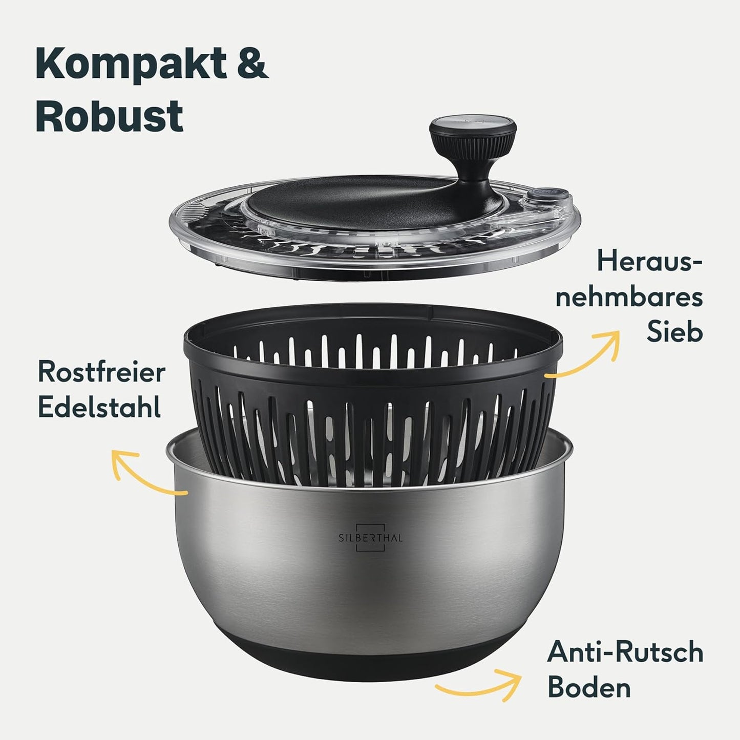 Salatschleuder mit Deckel und Kurbelantrieb, Salatschleuder 4,5l mit Deckel Set