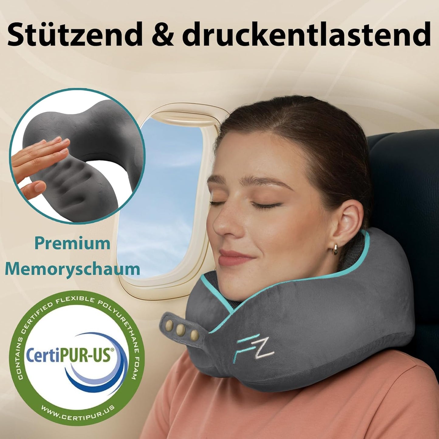 Einstellbares Reisekissen, 2.1. Comfy - Grau