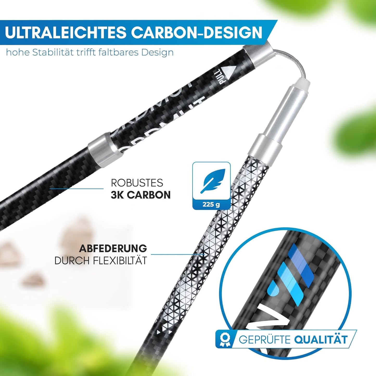 Faltbare Trekkingstöcke, 115-135cm Carbon
