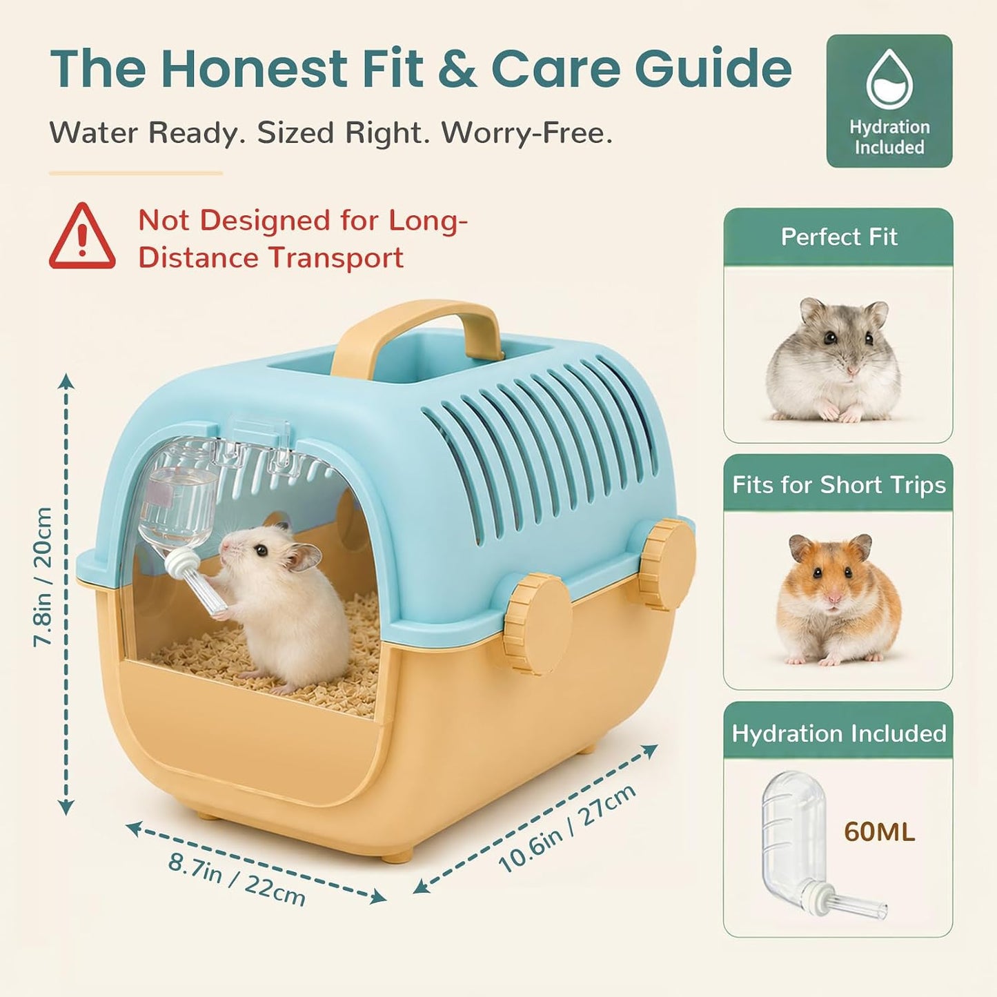 Tragbare Hamster-Transportbox mit Wasserflasche