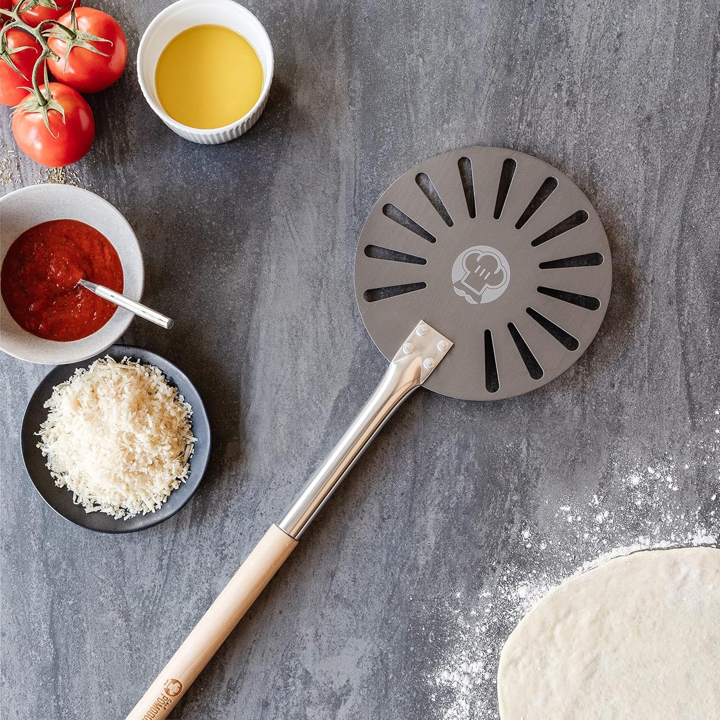 Pizzaschieber mit verstellbarem Holzgriff, 22,9 cm (9 Zoll) rotierende Schaufel