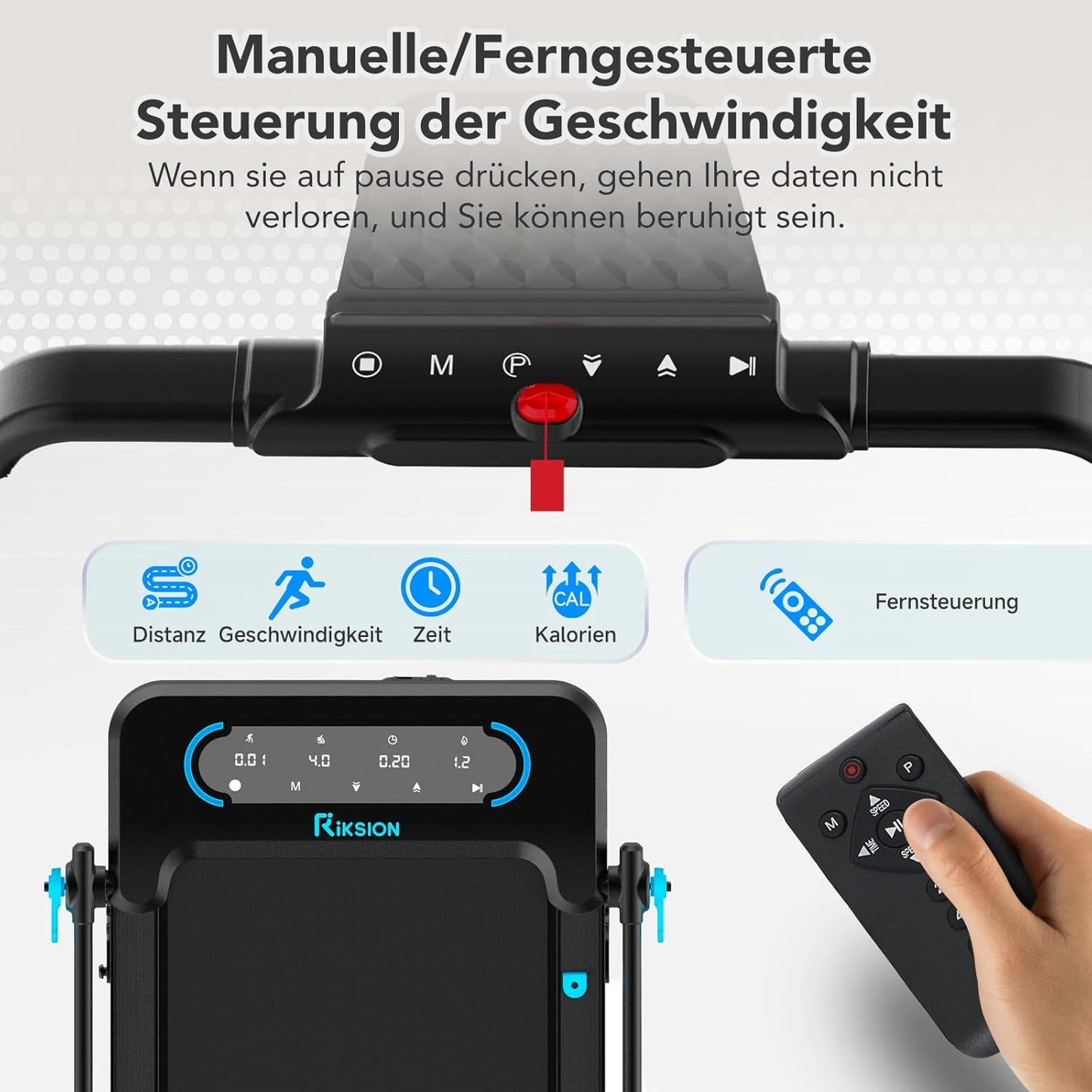 Klappbares Laufband mit Neigung und App-Steuerung, blau