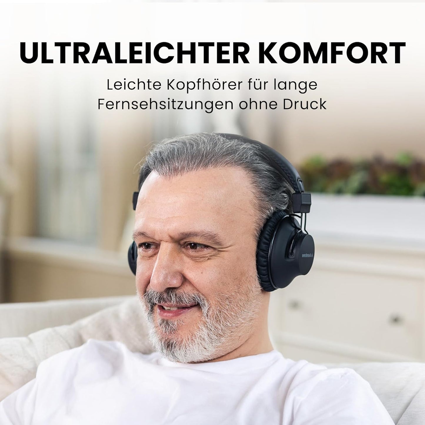 Kabellose TV-Kopfhörer mit Lautstärke-Boost, Black