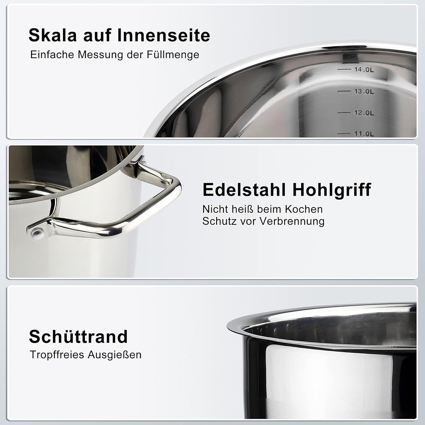 Kochtopf mit Glasdeckel, 15 liter