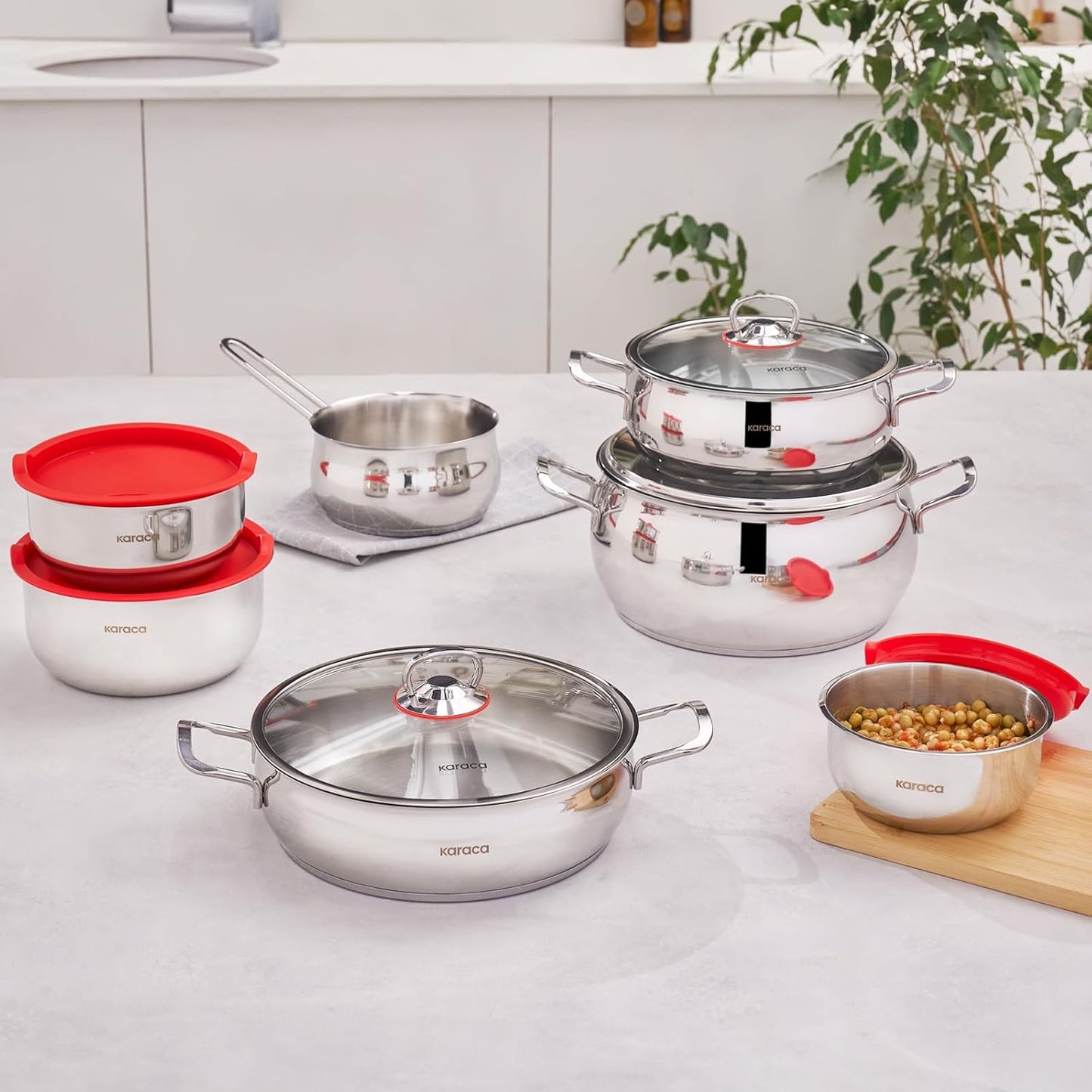 13-teiliges Kochgeschirr-Set mit Vorratsbehälter, 13 Piece - Silver, Silber
