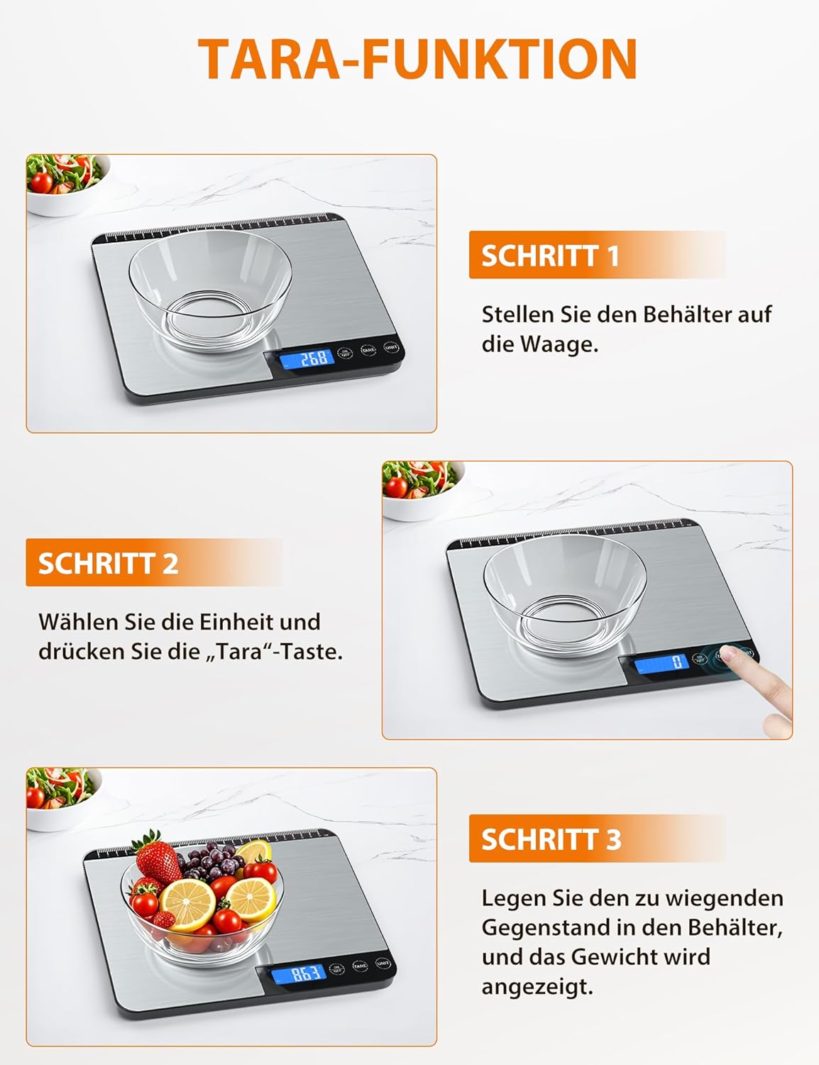Digitale Küchenwaage mit grosser Wiegefläche (20 kg), Silber-2