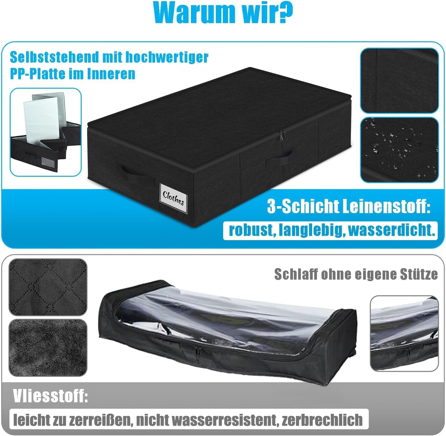 3er-Set Unterbettkommoden, Schwarz-3pcs